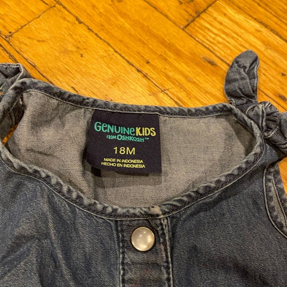 Cute Oshkosh jean one piece shorties. Look at the sweet details on the shorts. - Picture 2 of 3
